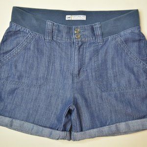 Lee 1889 NATURAL Fit Sz 8 Women ELASTIC Waist DARK Wash LIGHTWEIGHT Denim SHORTS